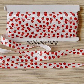 Тесьма эластичная 15мм "Божьи коровки" отрез 1 м